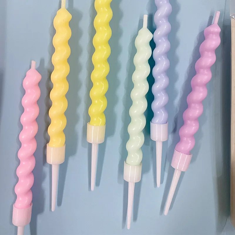 High quality 6pcs/set macaron Color Spiral Birthday Cake sparking  Candles With Stand for Wedding Decoration Baby Children Party