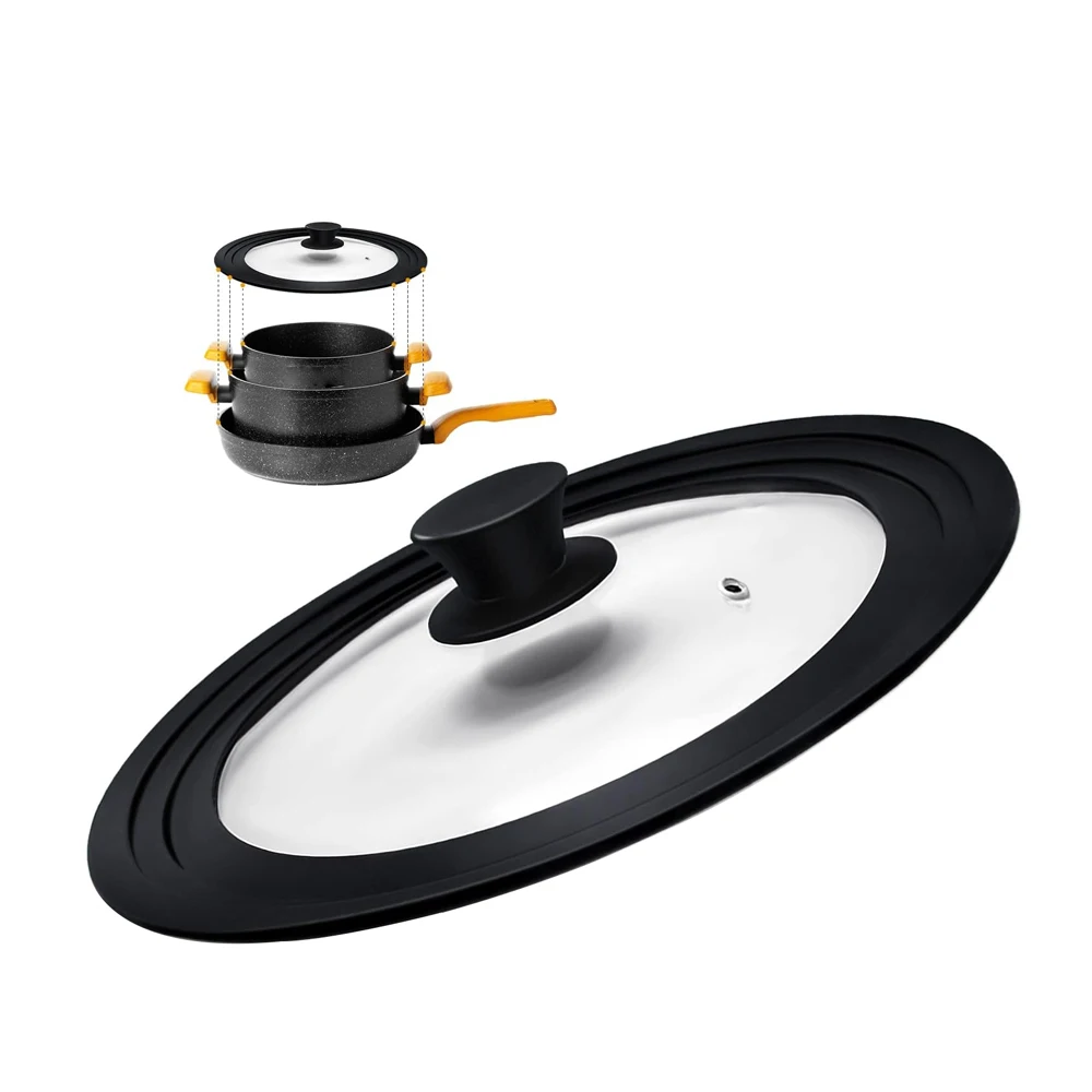 WONDERFUL 16-18-20cm Food Grade Silicone Pot Covers Tempered Glass Lids Universal Silicon Lid for Pots Pans and Skillets