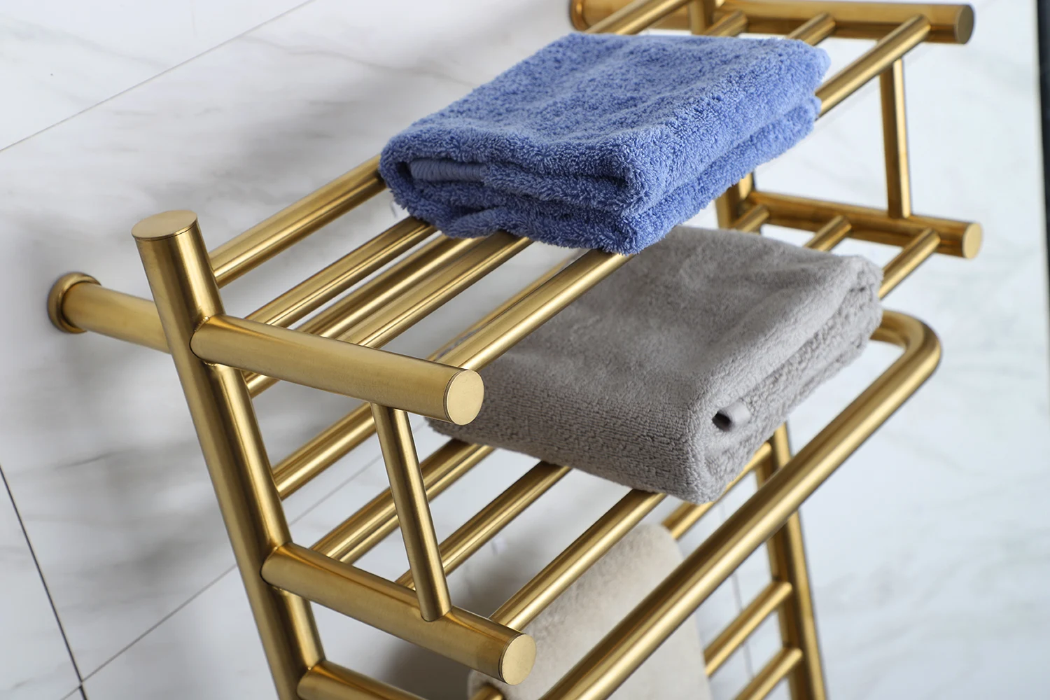 Factory Brushed Gold Smart Control Electric Towel Rack Towel Heater Bathroom Radiator With Shelf Wall Mount