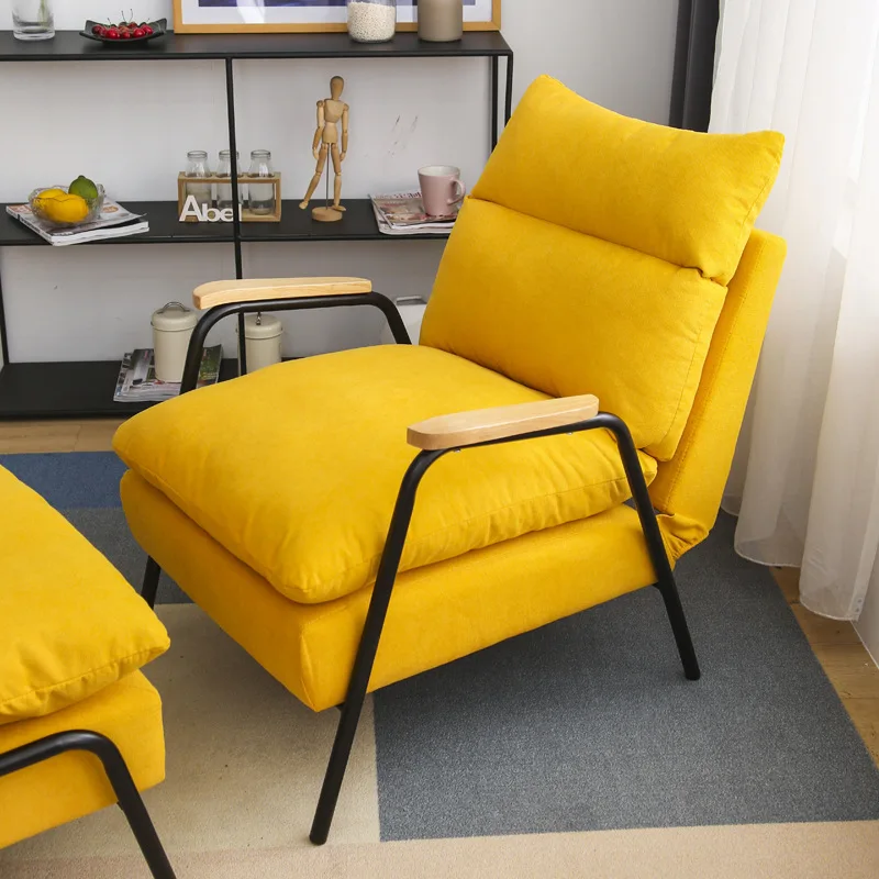 Wood Arm Living Room Sofa Chair Comfortable Soft Angel Adjust Lazy Sofa Bed With Stool Office Break Chair