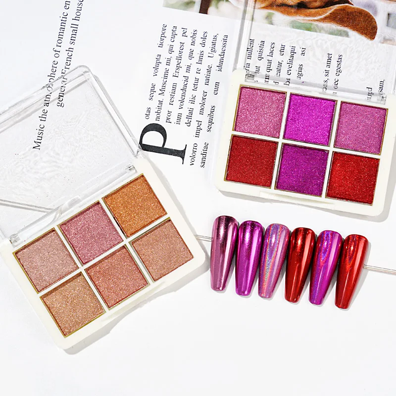 OEM 6 Grids/set Rose Red Series Eye shadow Chrome Pigment Powder For Nail