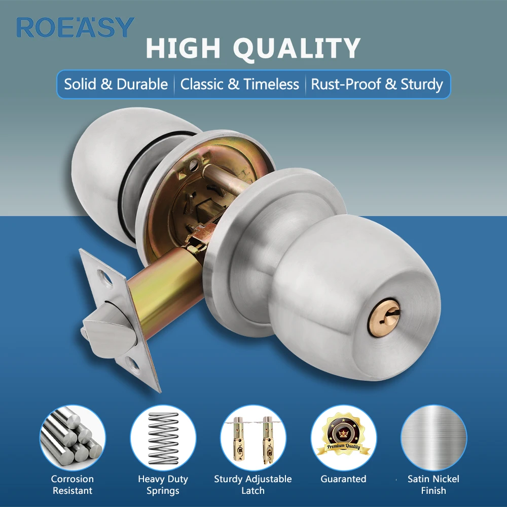 Roeasy lock tubular door knob lock keyed entry handle knob stainless steel round door locks