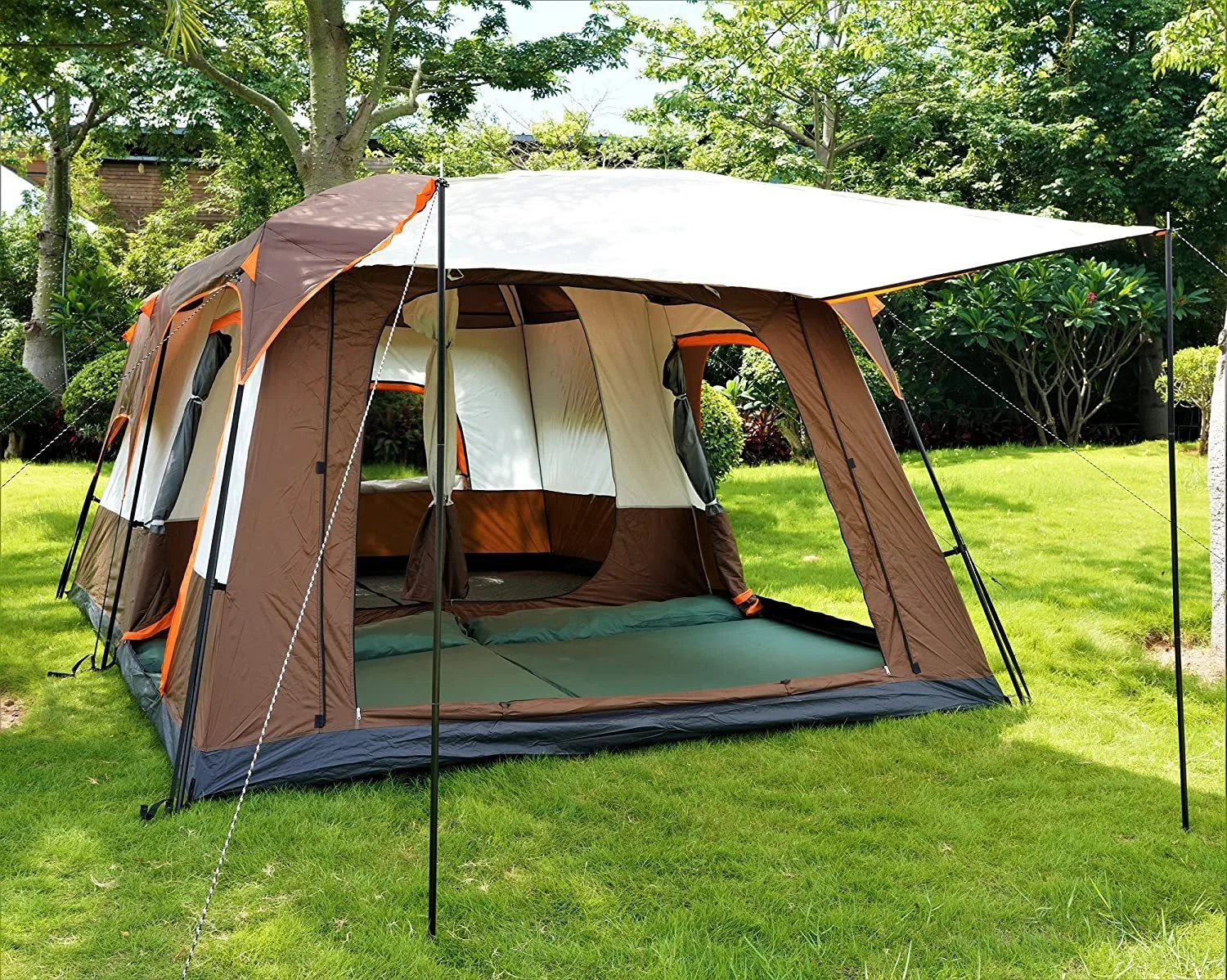 Outdoor Rainproof Glamping Cabin Tent 8-12 Person Large Space Family Camping Double Layers 2 Rooms 1 Living Room Camping Tent