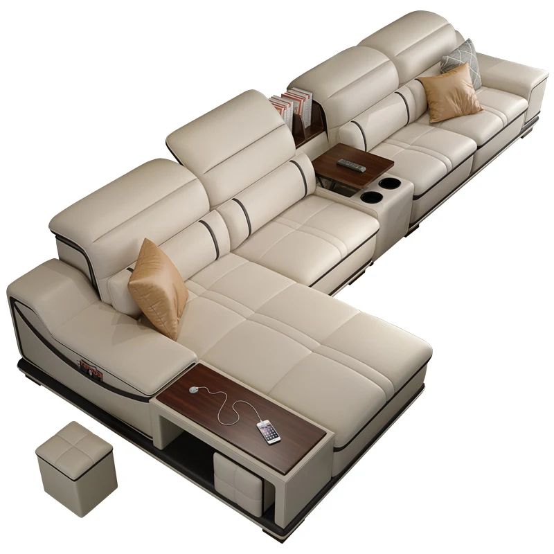 OEM custom guangzhou cheap high quality contemporary L shape leather living room sofa set