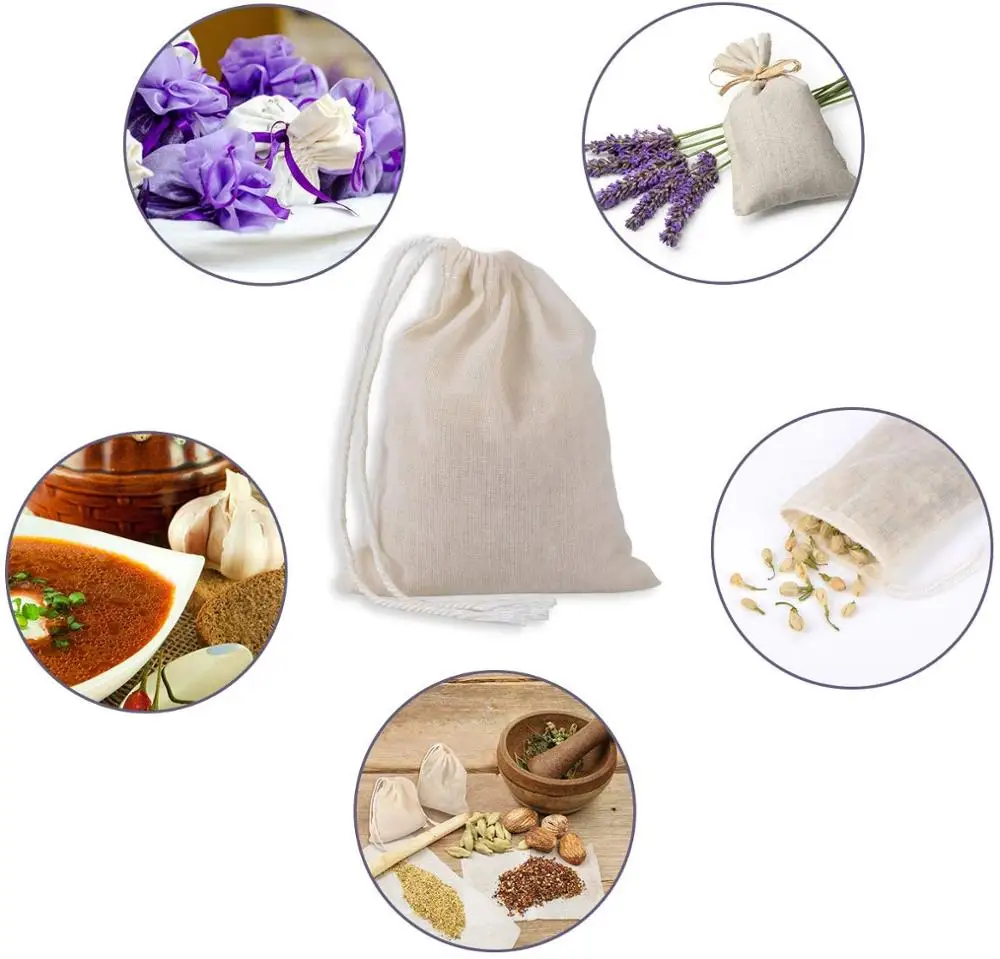 
Cotton Muslin Bag Reusable Produce Coffee Bean Drawstring Bag Food Storage Free Sample 