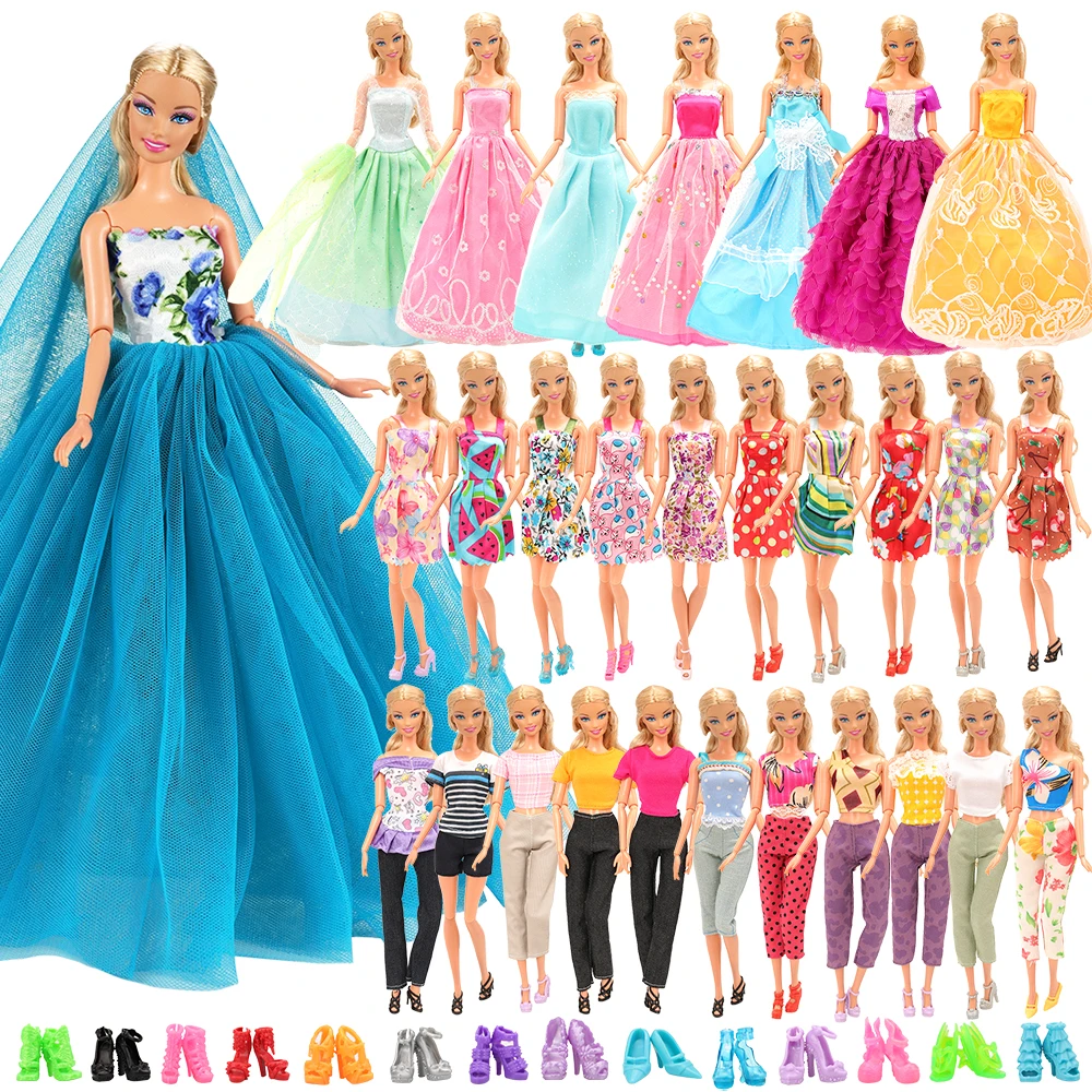 Fashion 25 Items/Doll Accessories=1Wedding Dress+Random 2 Dresses 10 Skirts 2 Tops Pants 10 Shoes For11.5inch Girl Doll Toy Gift