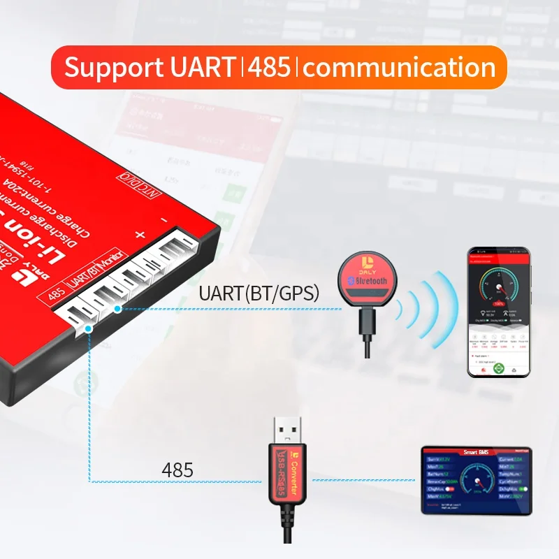  Daly smart bms может подключаться к мобильному телефону или ПК 7s 60a с общим портом UART