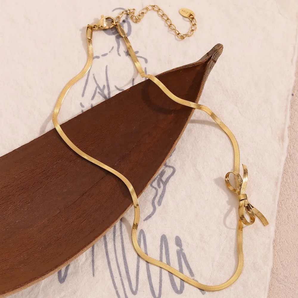 Guarantee Dreamshow Valentines Day Gift 2024 Bow Choker Gold Plated Blade Chain Jewelry Stainless Steel Chain Necklace