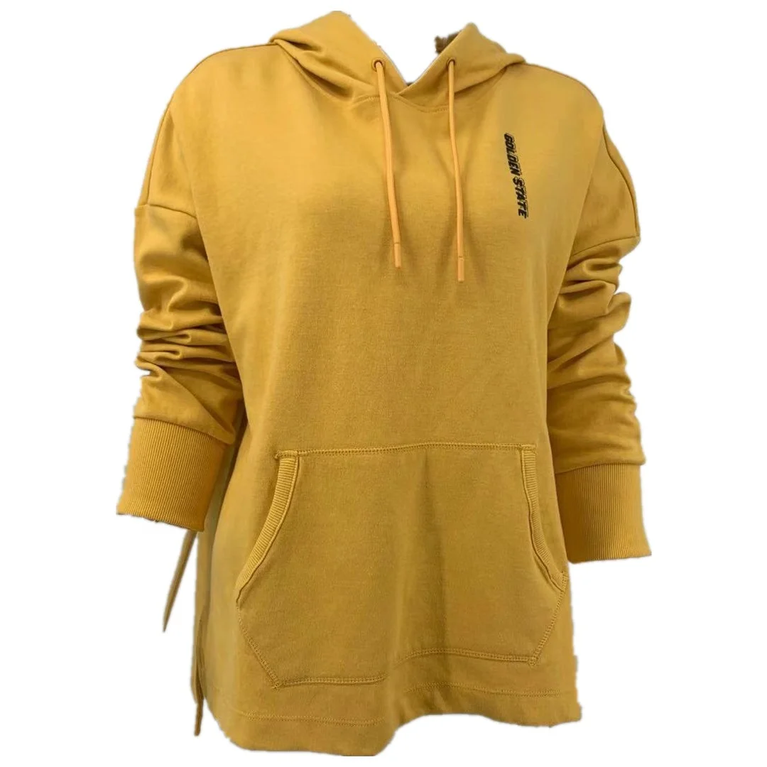 
Casual Front Cargo Pocket Hood Print Back Pleated Side Slit Double Face 80% Cotton 20% Polyester Ladies Pullover Hoodies 