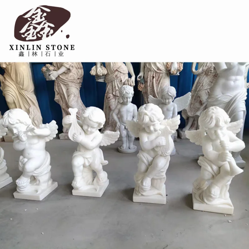 stone decorative nude statue four little boys playing music stone carving garden sculpture stone carving G602 G603