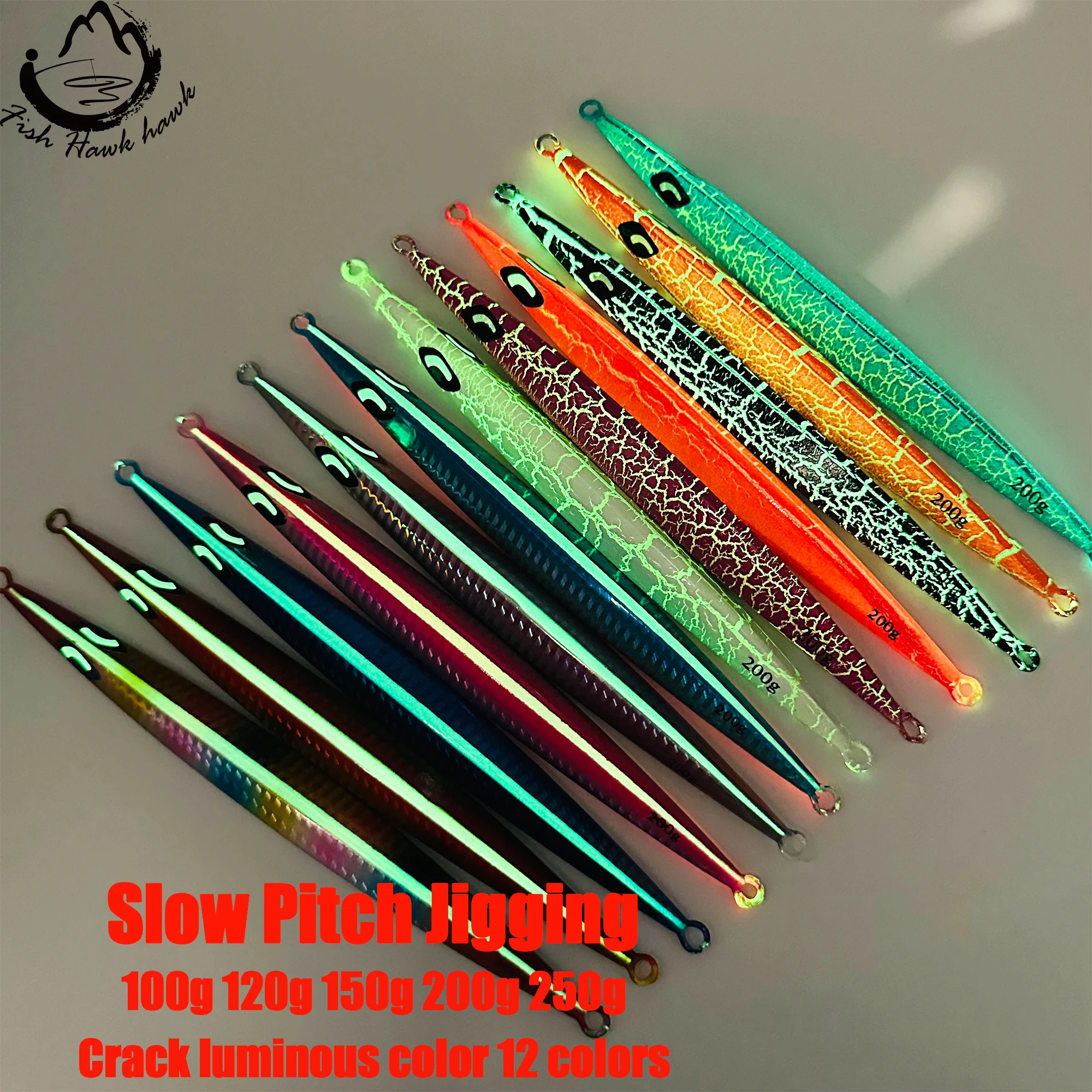 Wholesale/Retail 100g 150g 200g 250g 300g 400g 500g Luminous Crack colors Saltwater slow pitch jigging lure