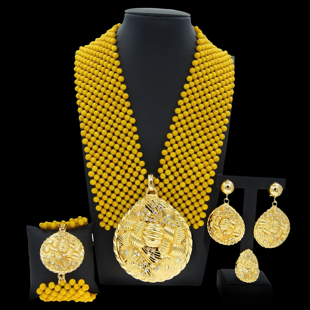 Zhuerrui Italy Gold Plated Women Bridal Jewelry Sets Latest Coral Beads Handmade Jewelry Sets Necklace Bracelet Earrings H40001