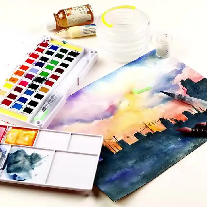 
Superior 24/36/48 Solid Watercolor Paints Pigment With Water Brush Gift Pen For Painting Transparent Acuarela Art Supplies 