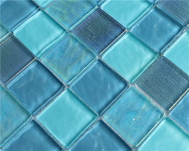 Mixed Light Blue Crystal Glass Swimming Pool Mosaic Tile