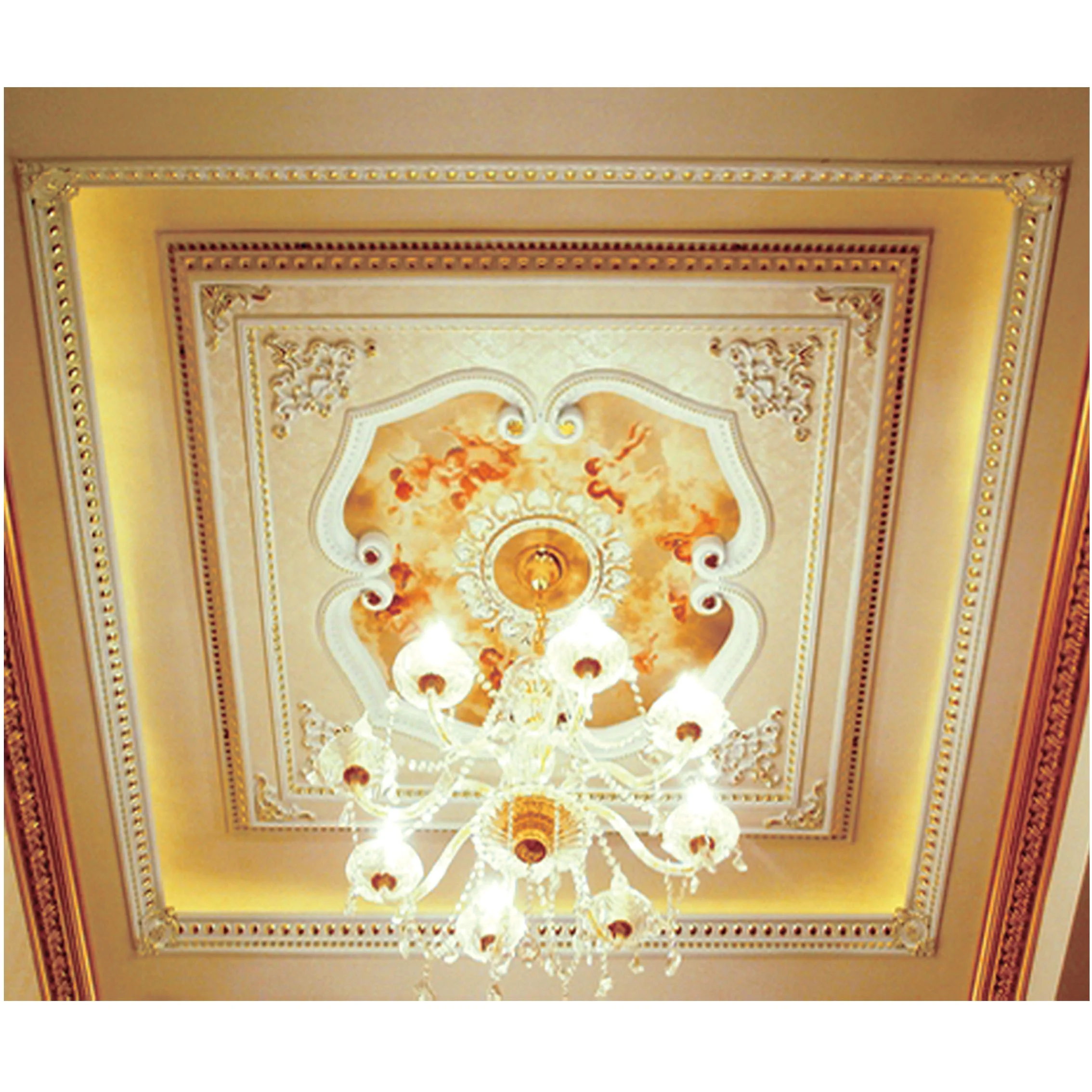 Banruo New PS Plastic Artistic Luxury Square Ceiling Panel Medallion lighting Decoration