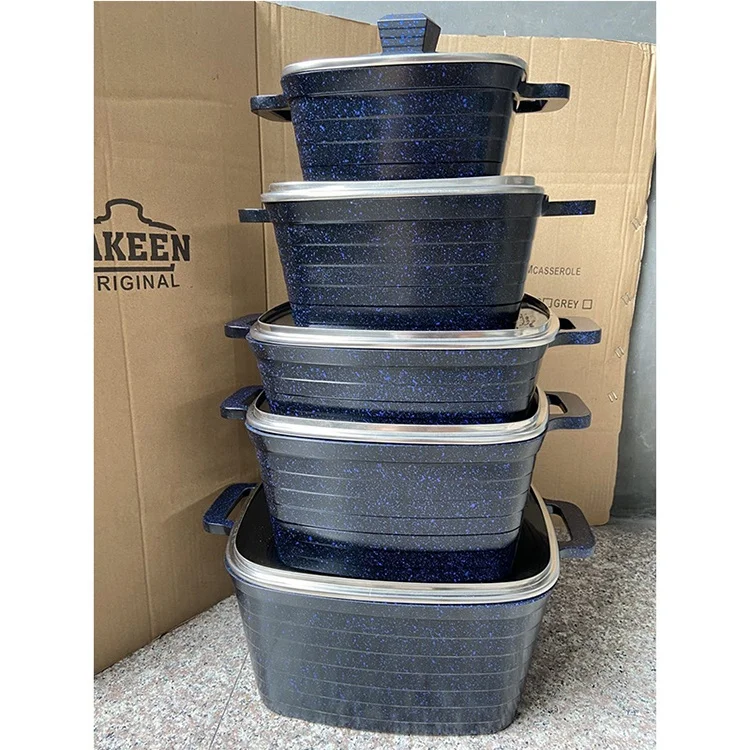 2021 cookware set 14 Pcs granit marble coating die casting non-sitck carsseroles and utensils kitchenware set cook pots