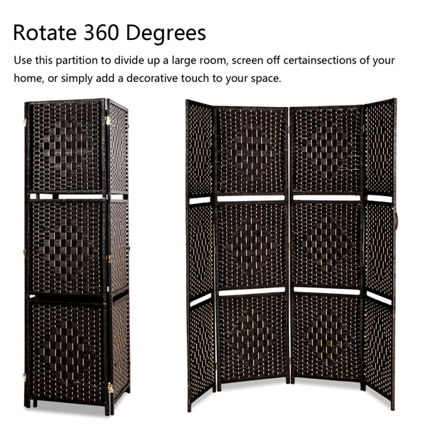 6 ft Tall Diamond Room Divider Folding Privacy Screens Partition Wall with 2 Display Shelves