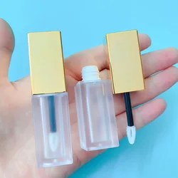 P-Lan Brand Stock 100pcs 5ml Gold Top Frosted Lip Tint Bottle Square Custom Packaging Lip Gloss Tubes With Applicator