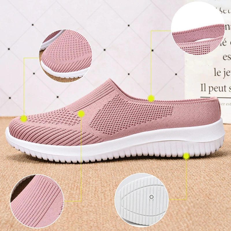 XRH Wholesale Mesh Knit Slippers Custom Logo Pink Walking Style Flats Shoes Purple Slip On Casual Shoes For Mother Women