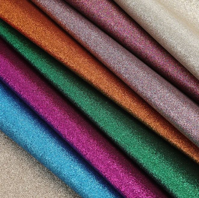 0.5mm Gold Scallion Fine Glitter PU Laser Glitter Microfiber Artificial Leather Chunky Glitter Faux Synthetic Leather Fabric