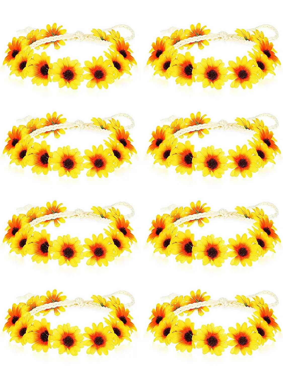 Sunflower Crown Hair Wreath Daisy Flower Headbands Hippie Headbands Adjustable Floral Bridal Headpiece for Hippie Party Wedding