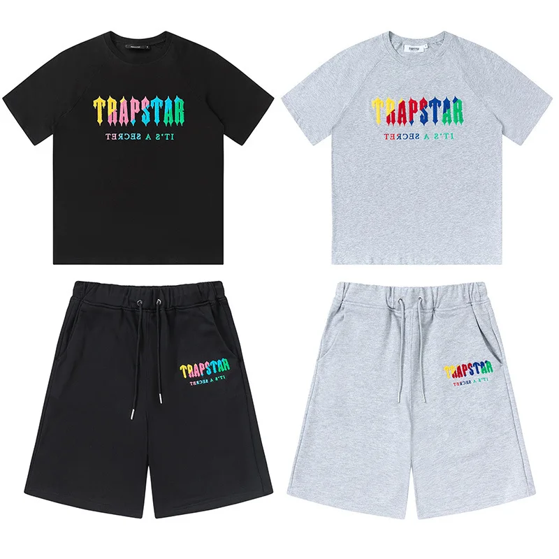 King Mcgreen Star Trapstar Rainbow Letter gradient Towel Embroidery short sleeve T-shirt Cotton casual shorts