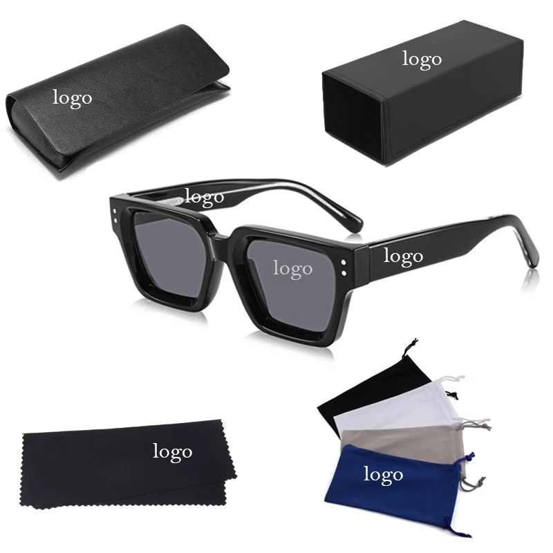 Fashion higher quality  acetate sunglasses men TR90 square frame polarized custom logo trendy sunglasses 2024