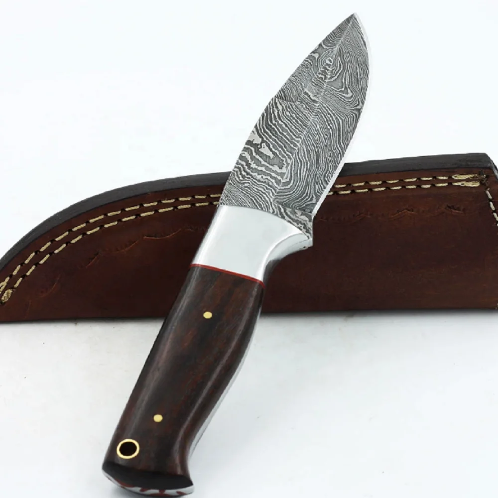 Охотничий нож ручной работы из дамасской стали, нож с острыми краями и кожаным футляром