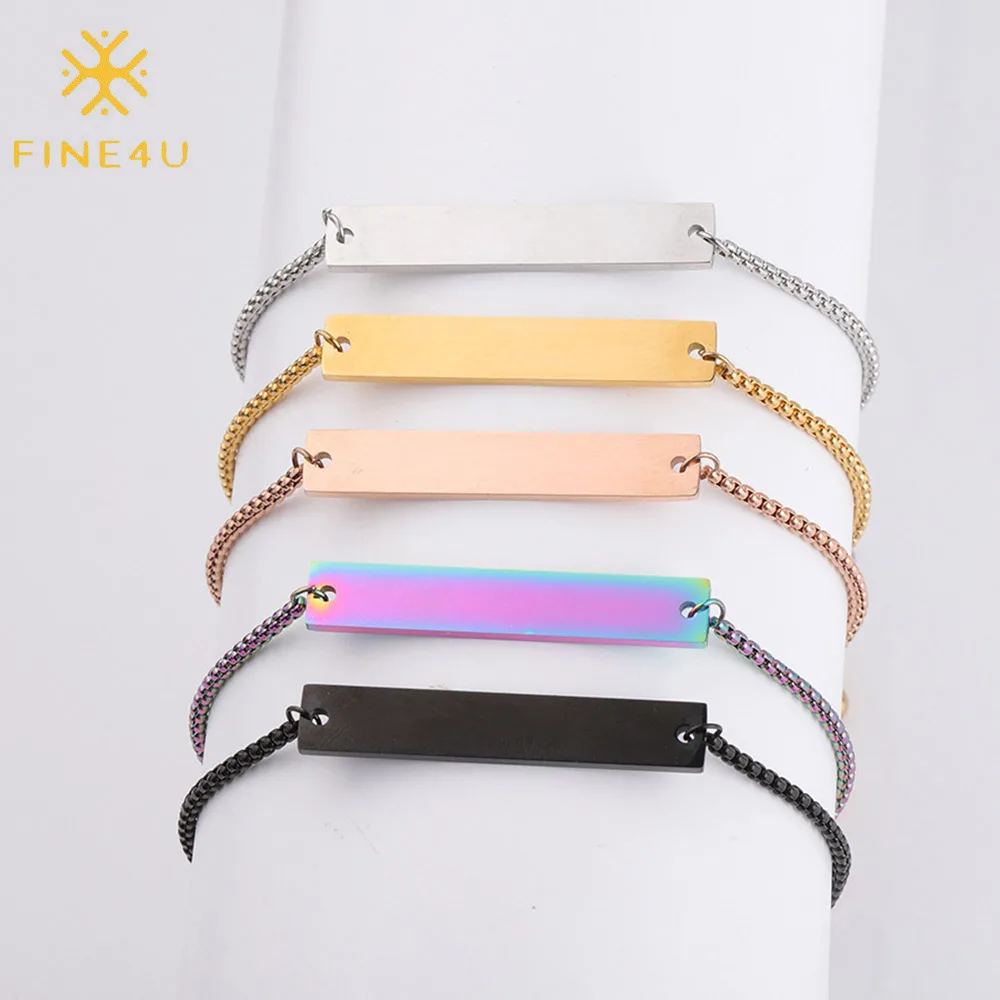 Adjustable Name Bracelet Personalised Custom Stainless Steel Sublimation Engraved Blank Bar Bracelet
