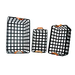 IVYDECO Set of 3 Antique Metal Storage Baskets Vintage with Leather Handles Industrial Handcraft Black Neatening/storage Baskets