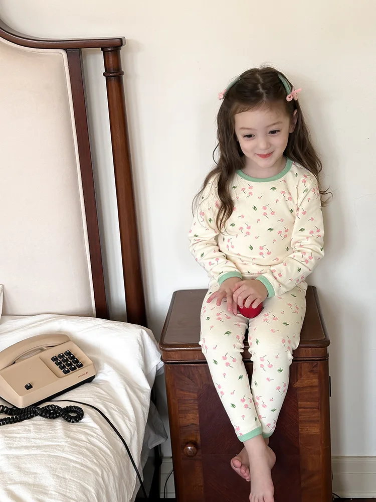 617 new arrival Korean design infant baby girls pajamas cartoon print child kids cotton pajamas fashion wholesale