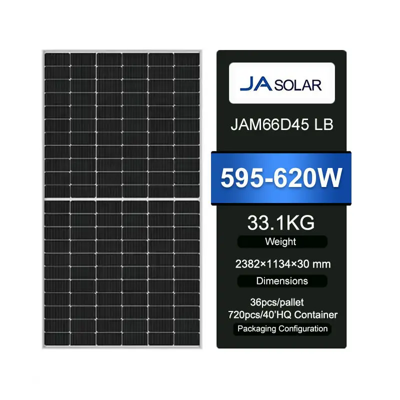 JA Solar 132 Cell Bifacial PV Modules Double Glass Monocrystalline PERC Solar Panels 580W N-Type TOPCon 590W for Power Stations