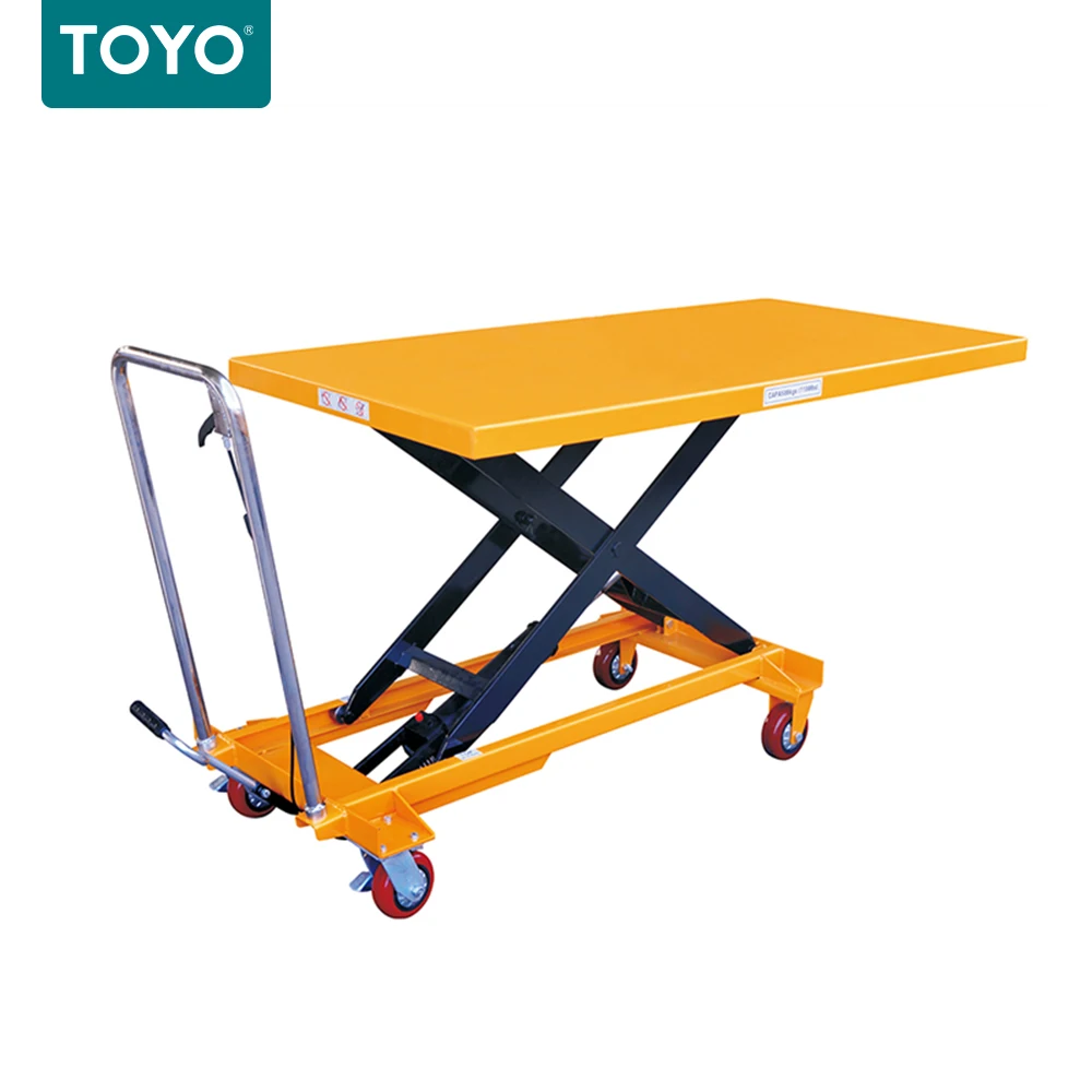 High Quality Toyo New Mobile Single Scissor 4 Wheels Manual Hydraulic Lifting Tables