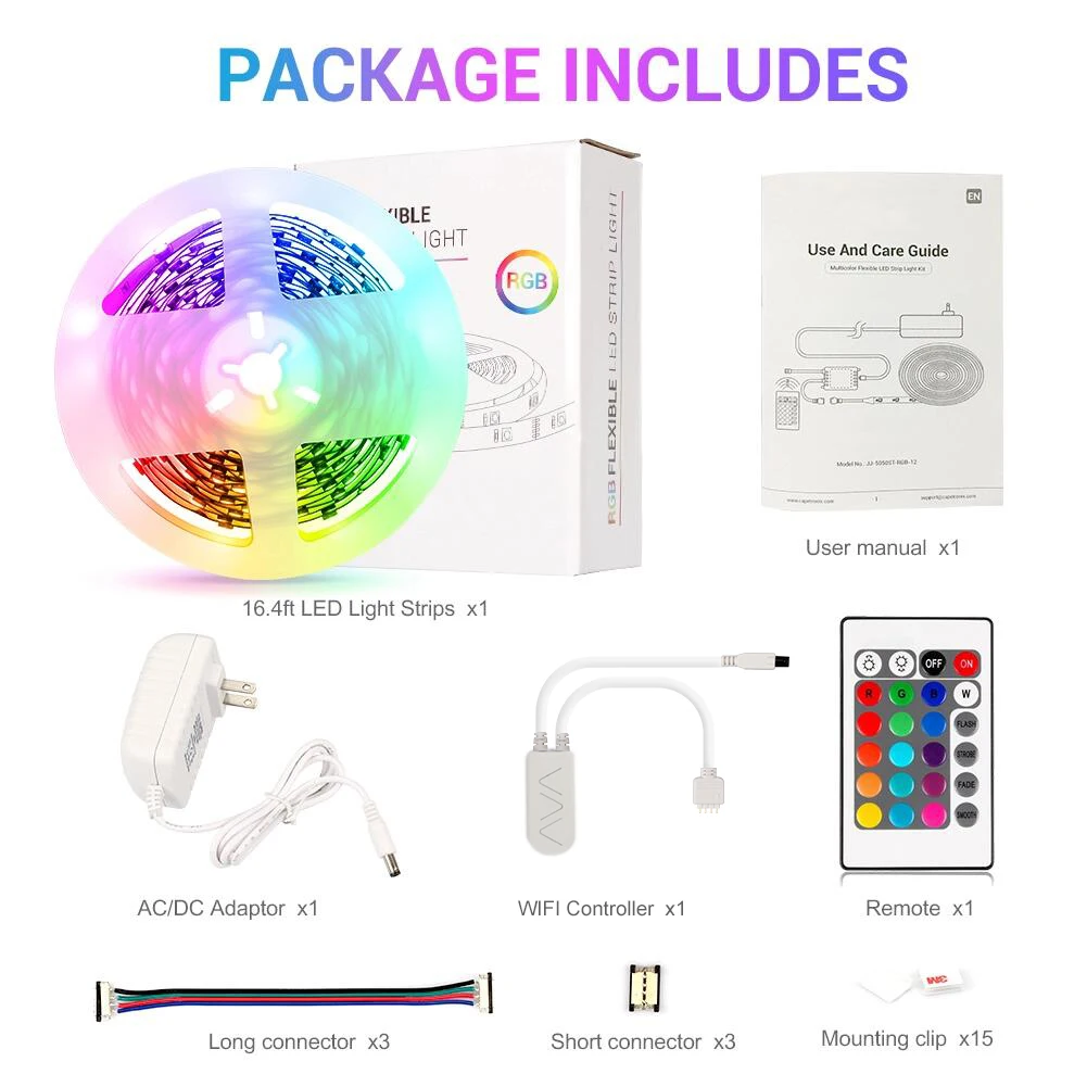  Заводская светодиодная полоса освещения Комплект Smart 12 в 5050 Китай Rgb Wifi контроллер работает с Google