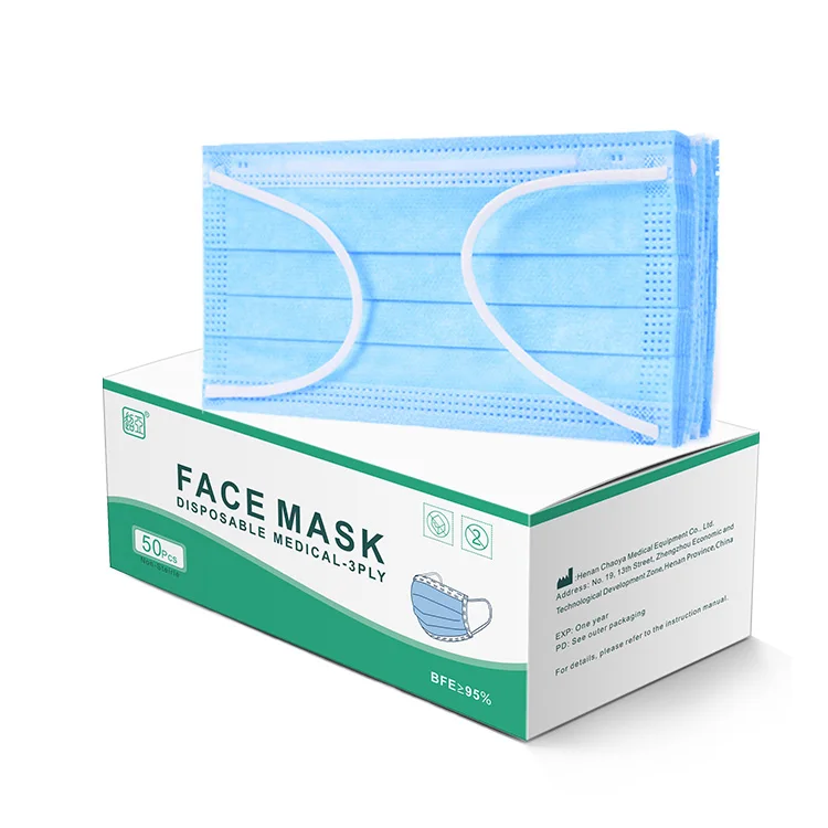 
High Protective 3 layer non-woven fabrics face shield ear loop disposable meidcal face mask BFE 99 