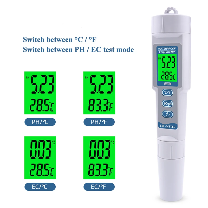 
PH-983 Water Quality Tester Drink Water Quality Analyser Multi-parameter PH Meter Pen Type Acidometer 3 in 1 PH EC TEMP Meter 