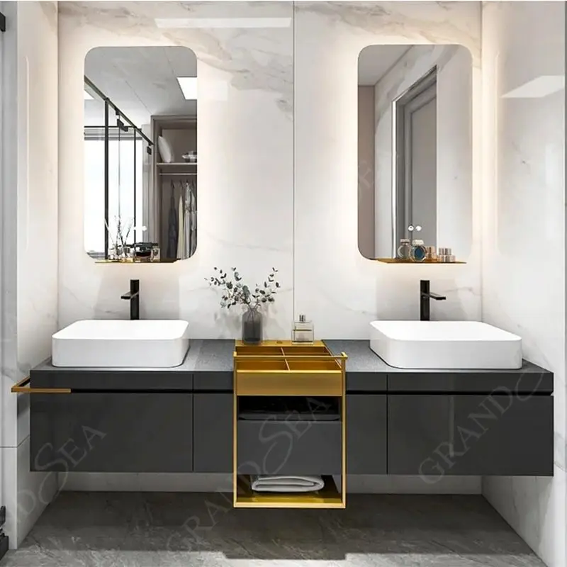 Modern elegant high end luxury Wall Mount bathroom cabinet vanity with Sink for bathroom designed by Switzerland designer