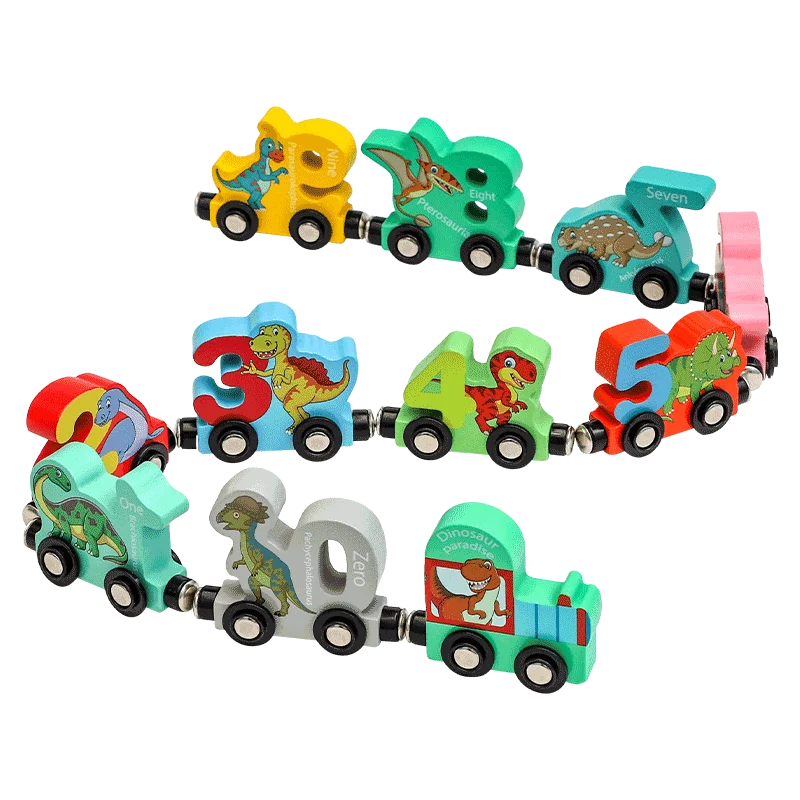 Wooden Digital Train And Dinosaur Toy Car for Three-Year-Old Boys and Girls Grocery Toys for Children