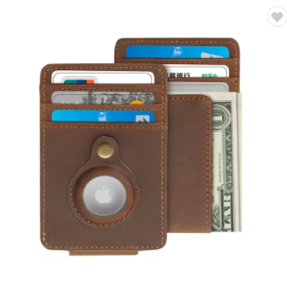 Rfid Blocking Real Leather Slim And Thin Card Sleeve Money Clip With For Airtag Case Cover Accessories