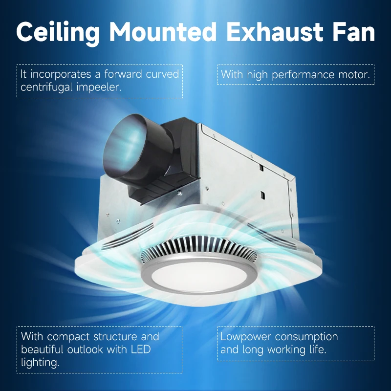 Hon&Guan Bathroom Exhaust Fan with Light 45 Watts & low noise portable roof other ventilation fans