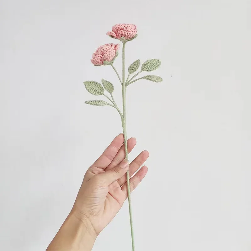 wholesale colorful  Handmade Crochet knitting woolen yarn Artificial small rose Bouquet for gift
