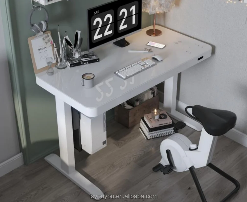 Dual Motor Telescopic Ergonomic Electric Height Adjustable Work And Home Glass Top lift Office Desk