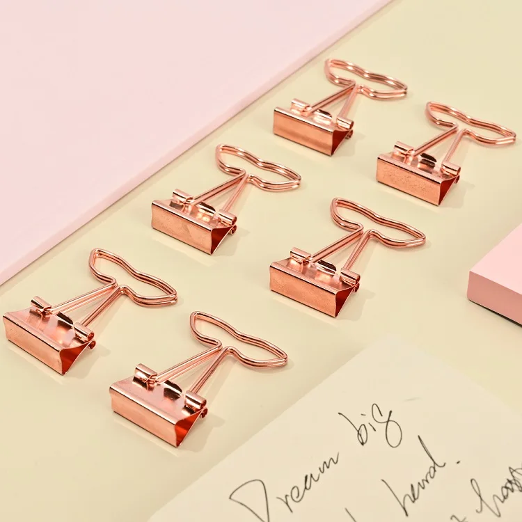 Promotional Metal Rose Gold Cheap Heart Fish Tails Shape File Binder Paper Clip For Office