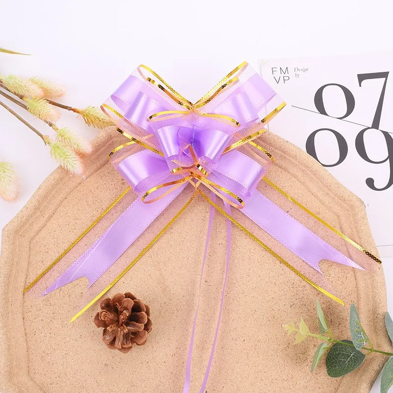 Wholesale Products Snow Yarn Organza Material Gift Wrap Decoration Ribbon Suitable Christmas Red  Pull Bow