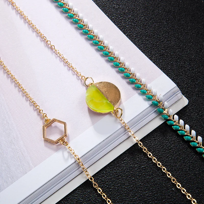 
Wholesale and retail new European and American personality fashion cool wind candy color geometry 3 sets of bracelets 