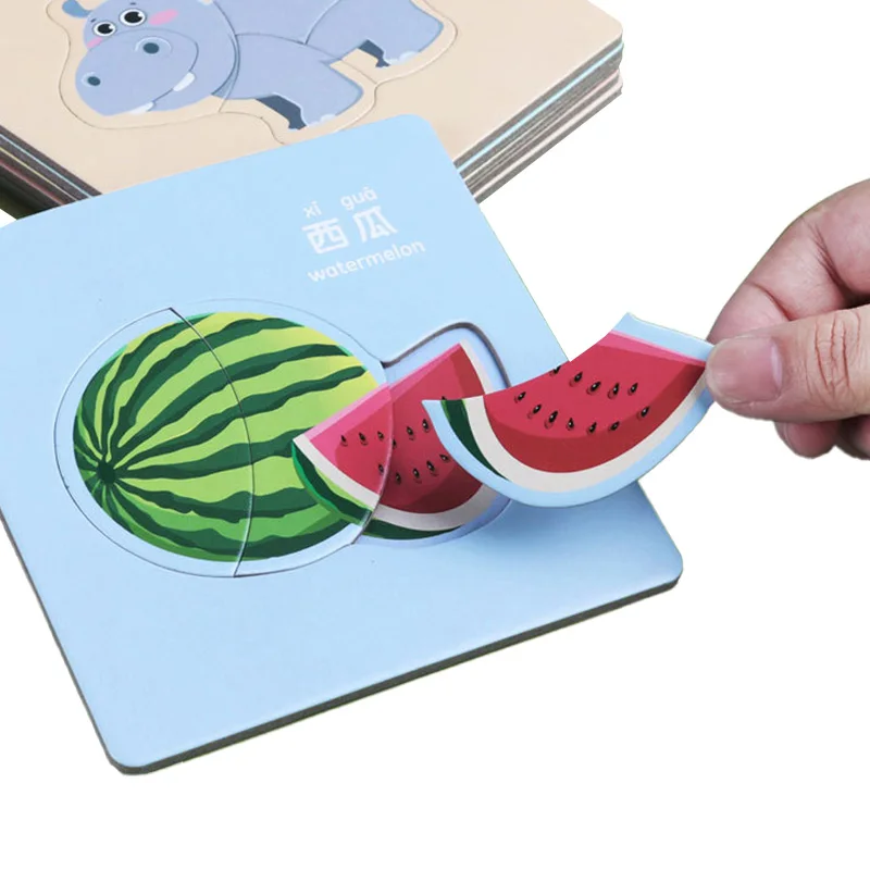 2024 Montessori Paper Cartoon Animal 3D Jigsaw Puzzle Toys Baby Educational Learning Puzzles Enlightenment Cognitive Card