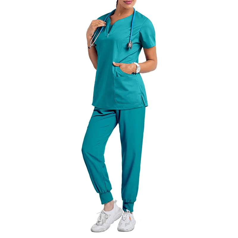 Custom logo elastic women hospital uniforms scrubs sets men women medical lab coats nurse scrubs sets top pants