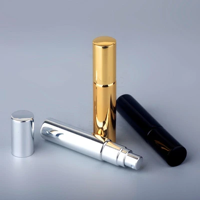 UV printing sliver gold black empty refillable perfume bottle luxury round 10 ml perfume glass bottle with gold sprayer and cap
