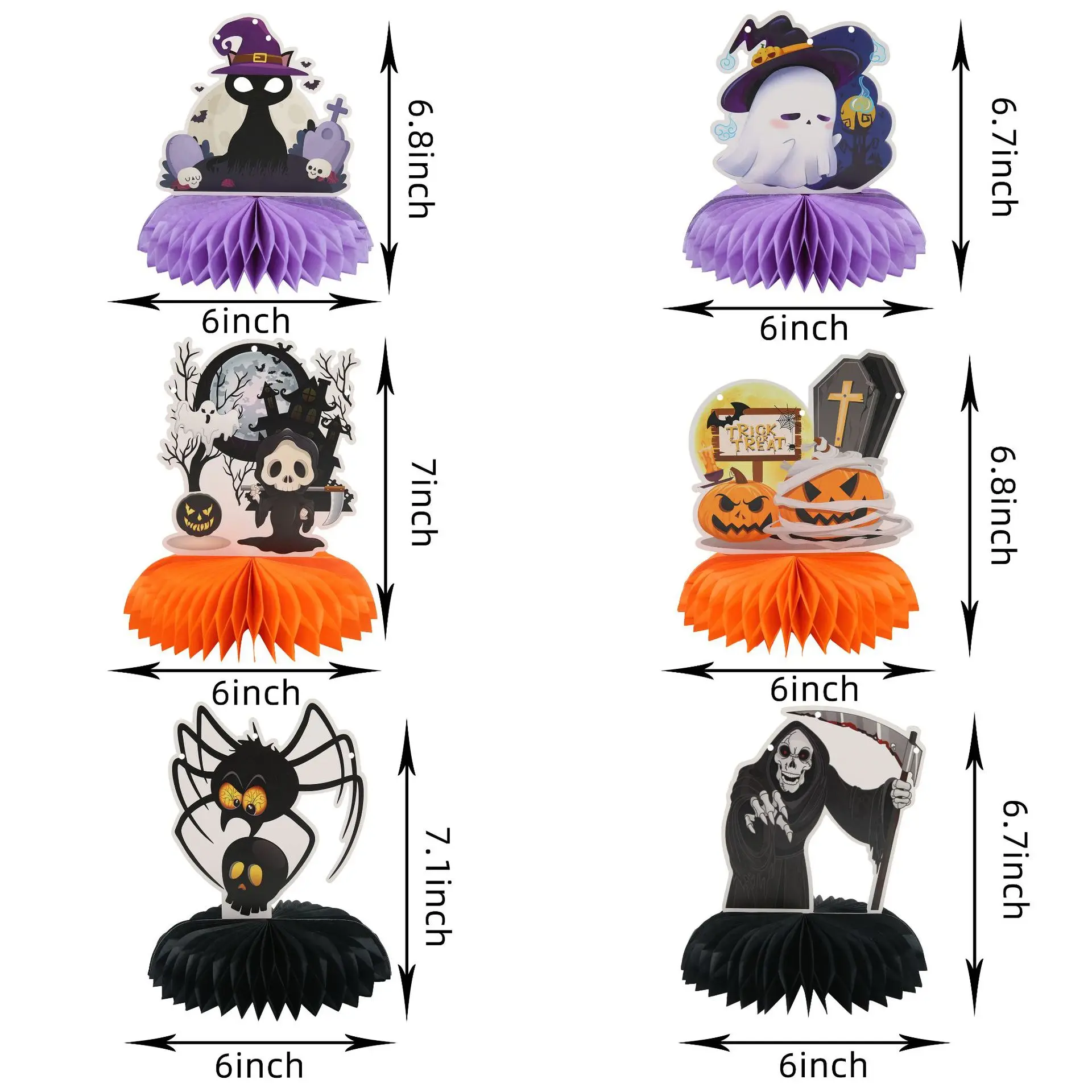 2024 Halloween Decorations Home Party Indoor DIY Desktop Holiday Honeycomb Ball Ornaments Witch Pumpkin  Halloween Skeletons