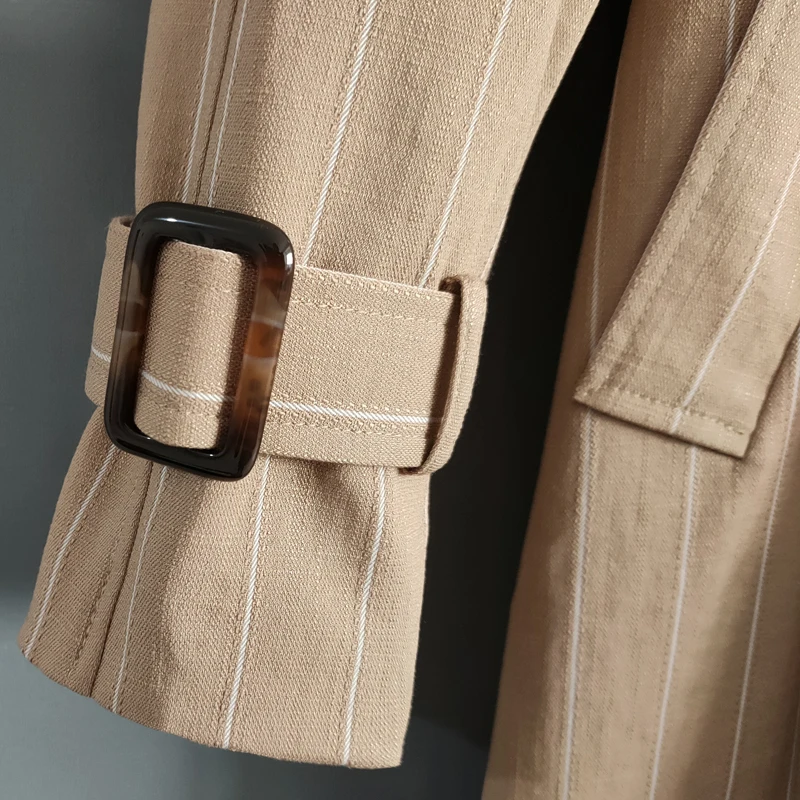 
Spring Fall New Design Ladies Long Wind Coat Vertical Stripe Trench Coat 